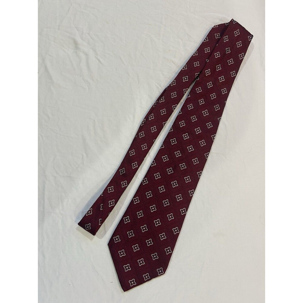 Venanzi Designer Burgundy White Geometric Woven Silk Men's Tie